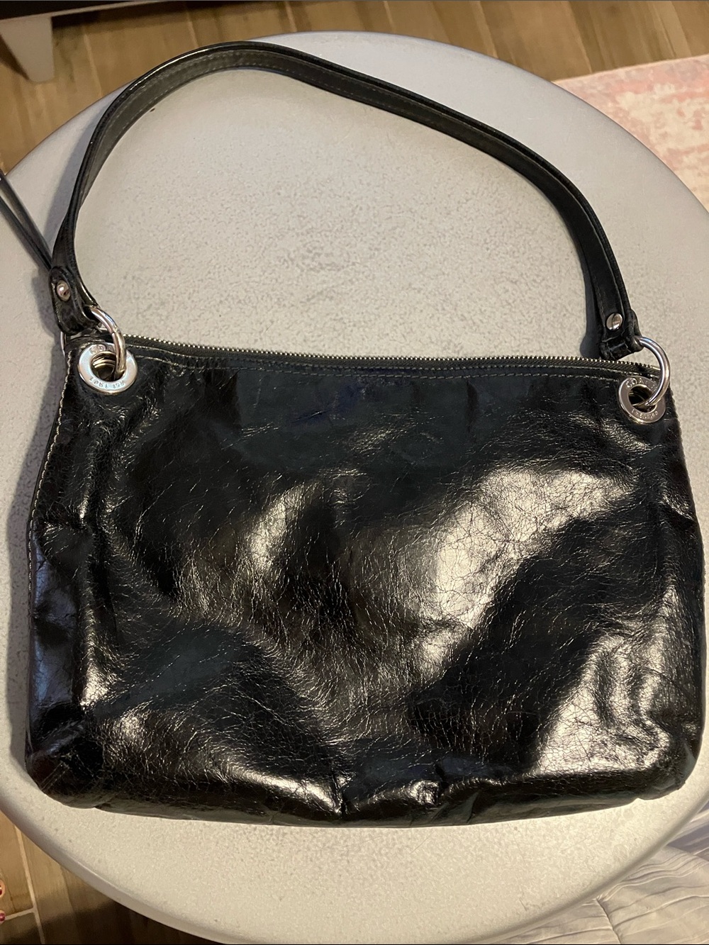 Coach Black Patent Leather Double-Pocket Shoulder Bag - Picture 2 of 6